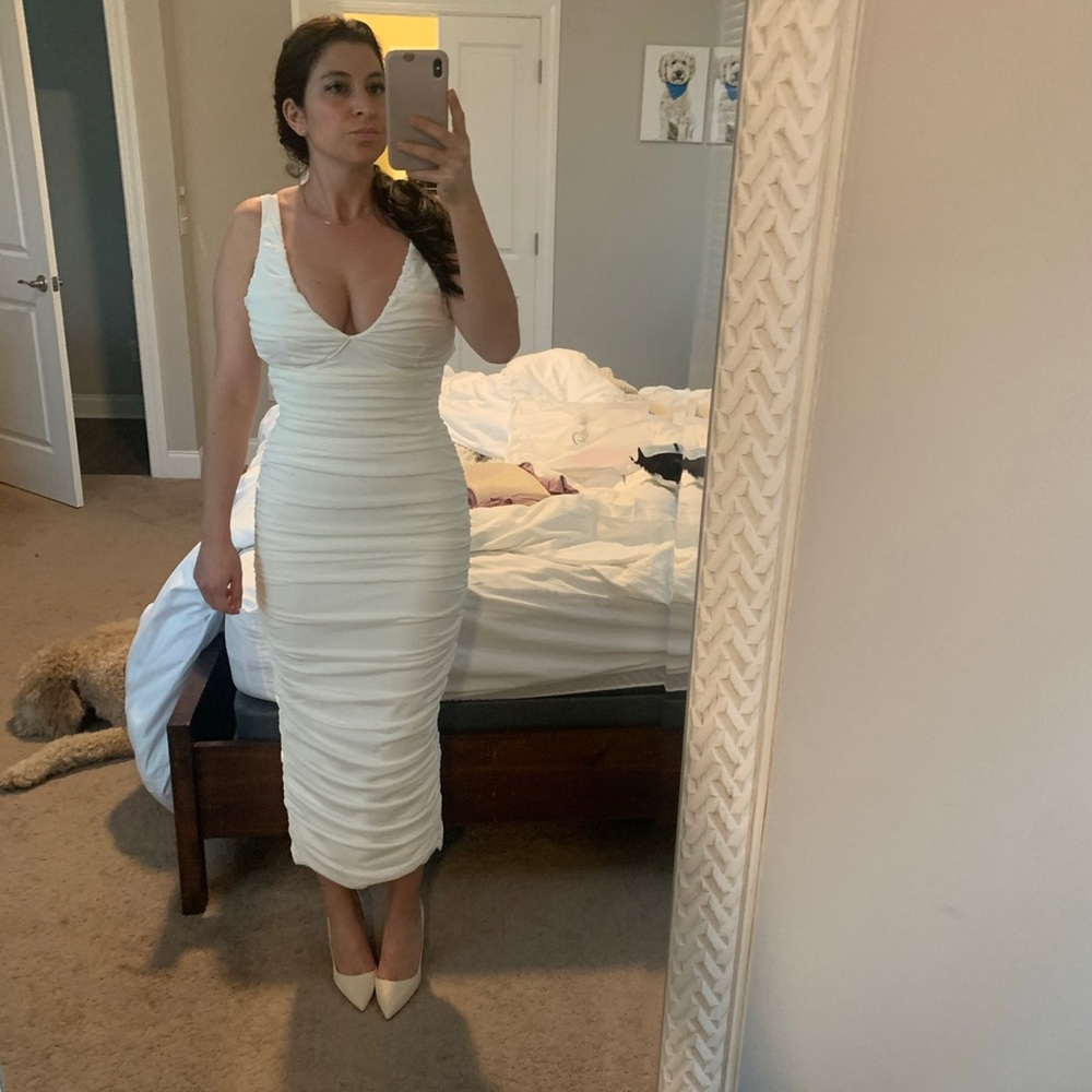 RoseDress White Ruched ankle length gown